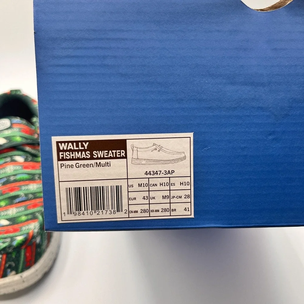 Hey Dude Wally Fishmas Mens Size 10 Christmas Sweater Shoes Loafers‎ Green NEW